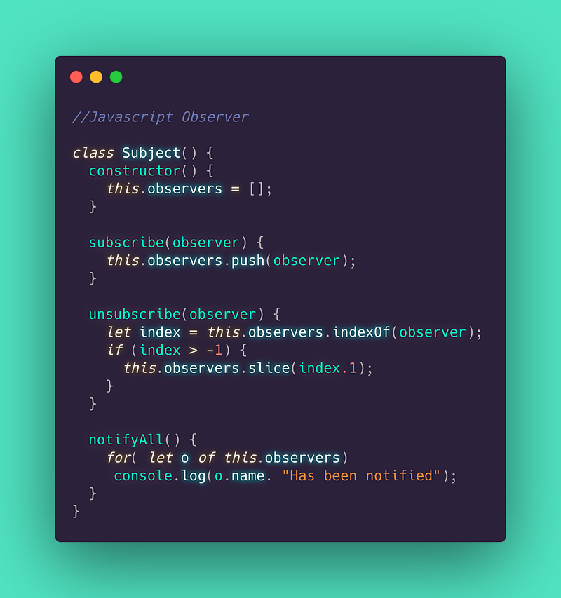 https://medium.com/@majdasab/observer-pattern-with-javascript-es6-classes-2a19851e1506